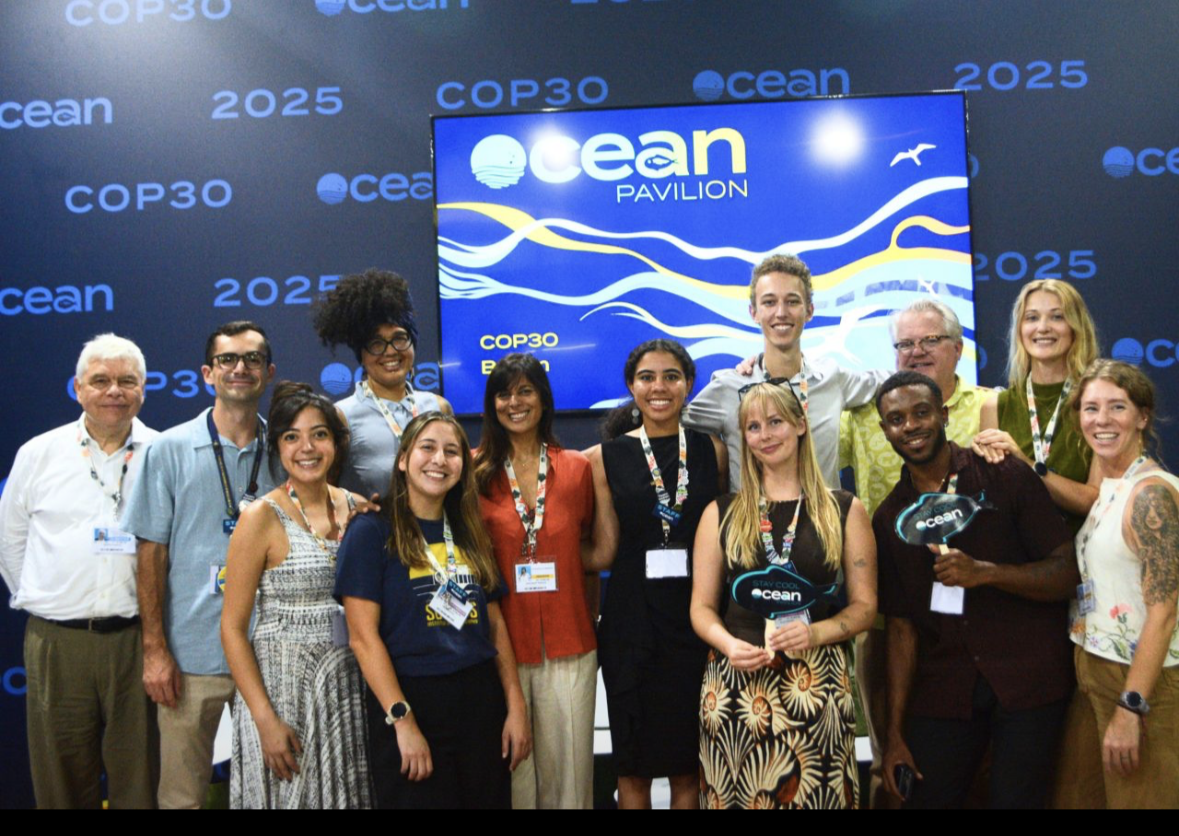 Anthony Wilson with the Scripps team at the COP30 Ocean Pavilion, 2025